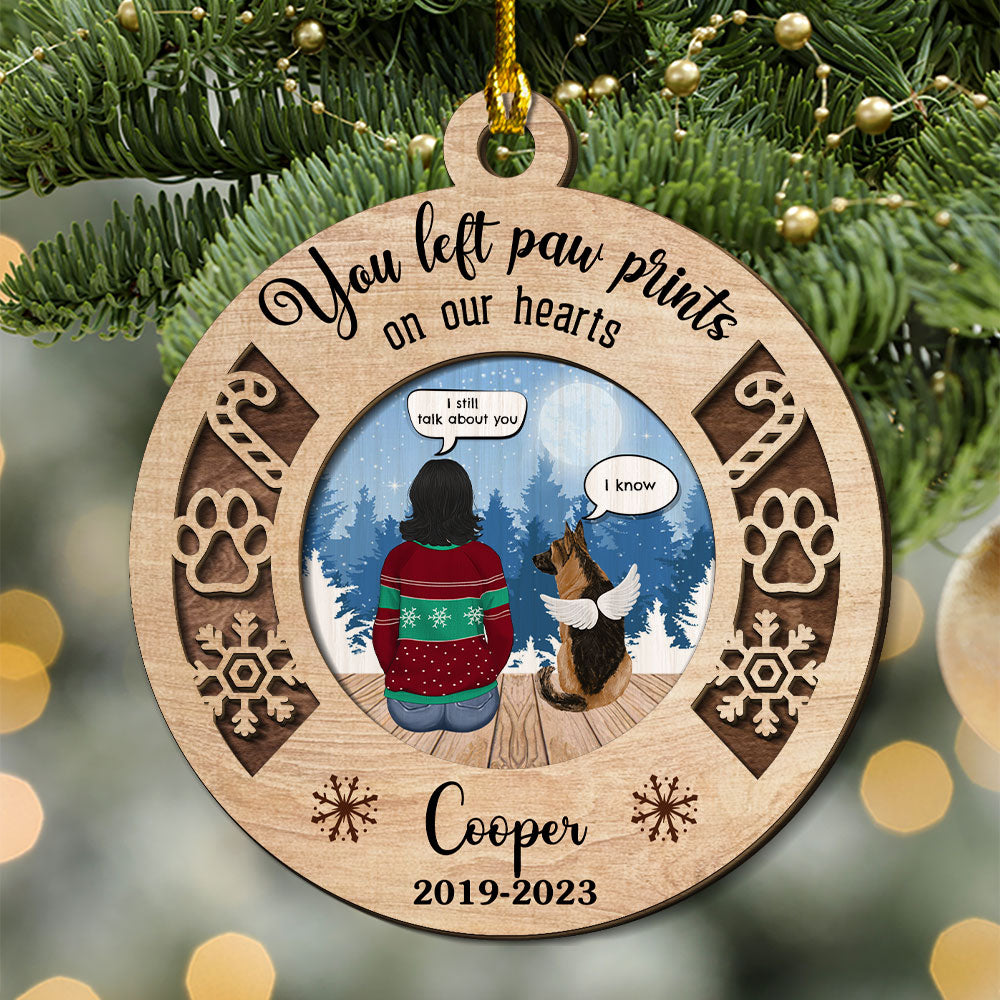 Custom Keepsake Christmas Ornament •  You Left Paw Prints Memorial Ornament - Personalized 2-layered Wood Ornament