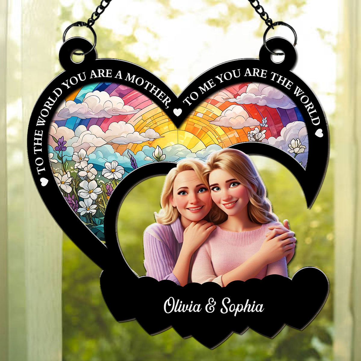 Custom Photo Hanging Decor for Mom Daughter, Mother's Day Birthday Gifts • Mom Means The World To Me - Personalized Suncatcher