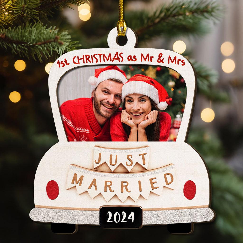 Custom Photo First Christmas Ornament Married, Gift for Newlyweds • First Christmas With You - Personalized 2-layered Wood Ornament