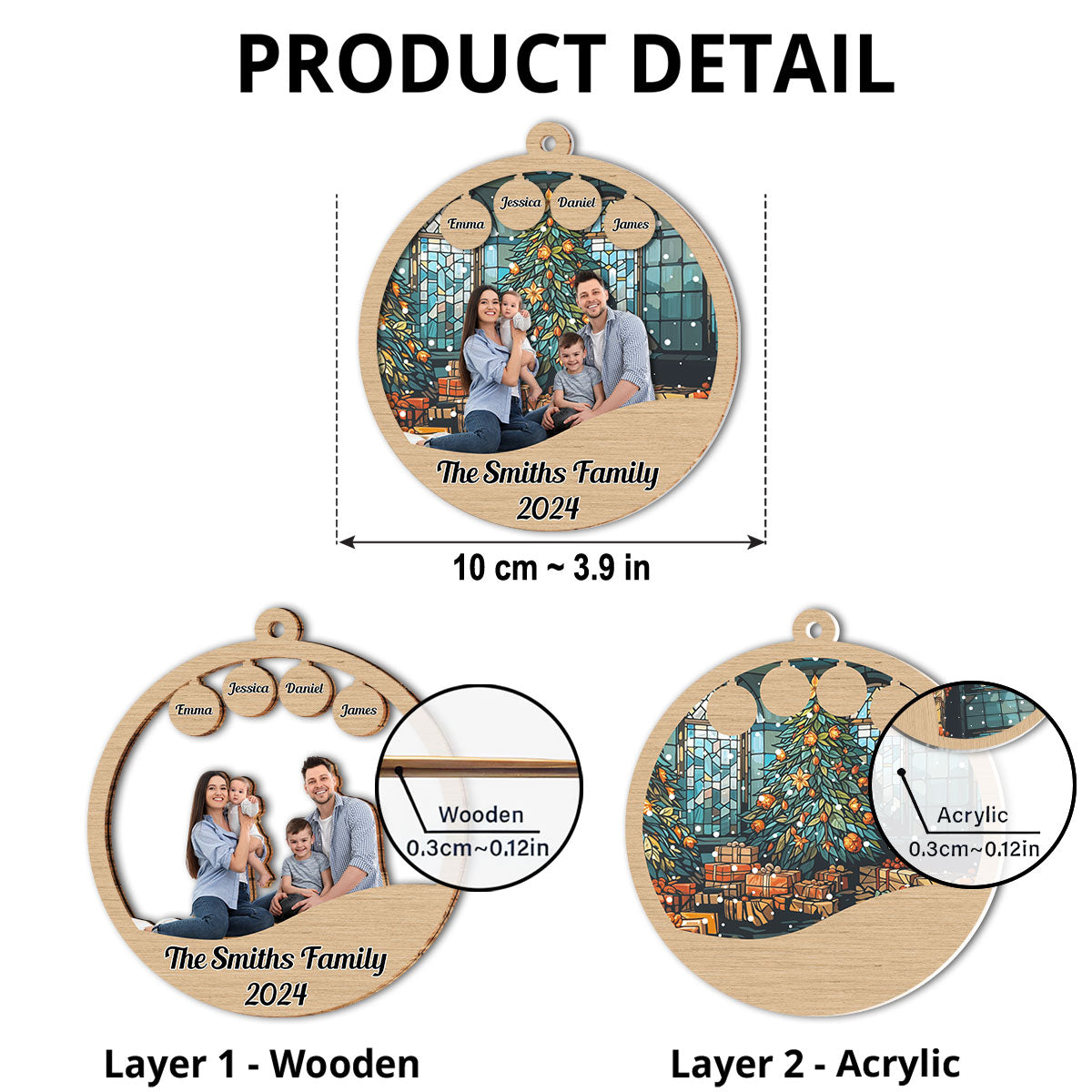 Custom Photo Family Ornament, Christmas Gift for Family Members • Family Christmas - Personalized Suncatcher Ornament