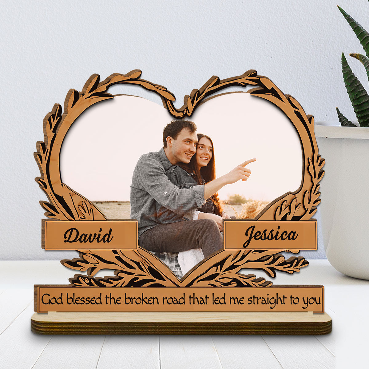 Custom Couple's Decor, Anniversary & Wedding Gift • Led Me Straight To You - Personalized 2-Layer Wood Plaque With Flat Base