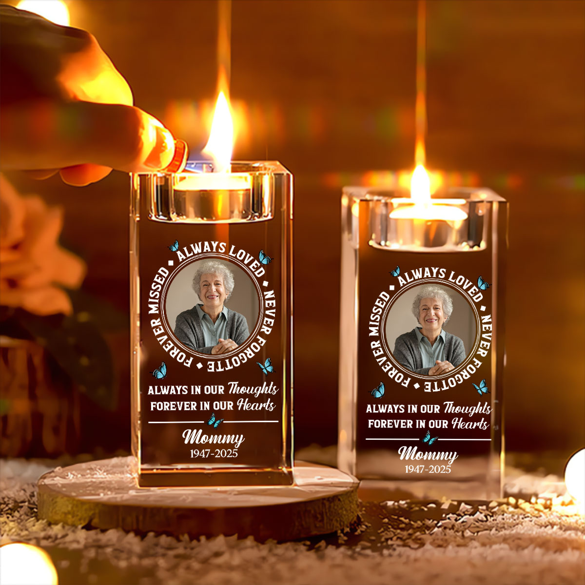 Always Loved - Personalized Crystal Candle Holder