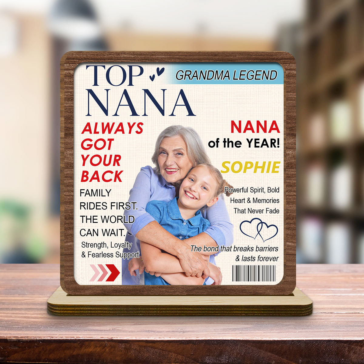 Custom Decor for Mom, Special Gift for Mother • Top Grandma - Personalized 2-Layer Wood Plaque With Flat Base