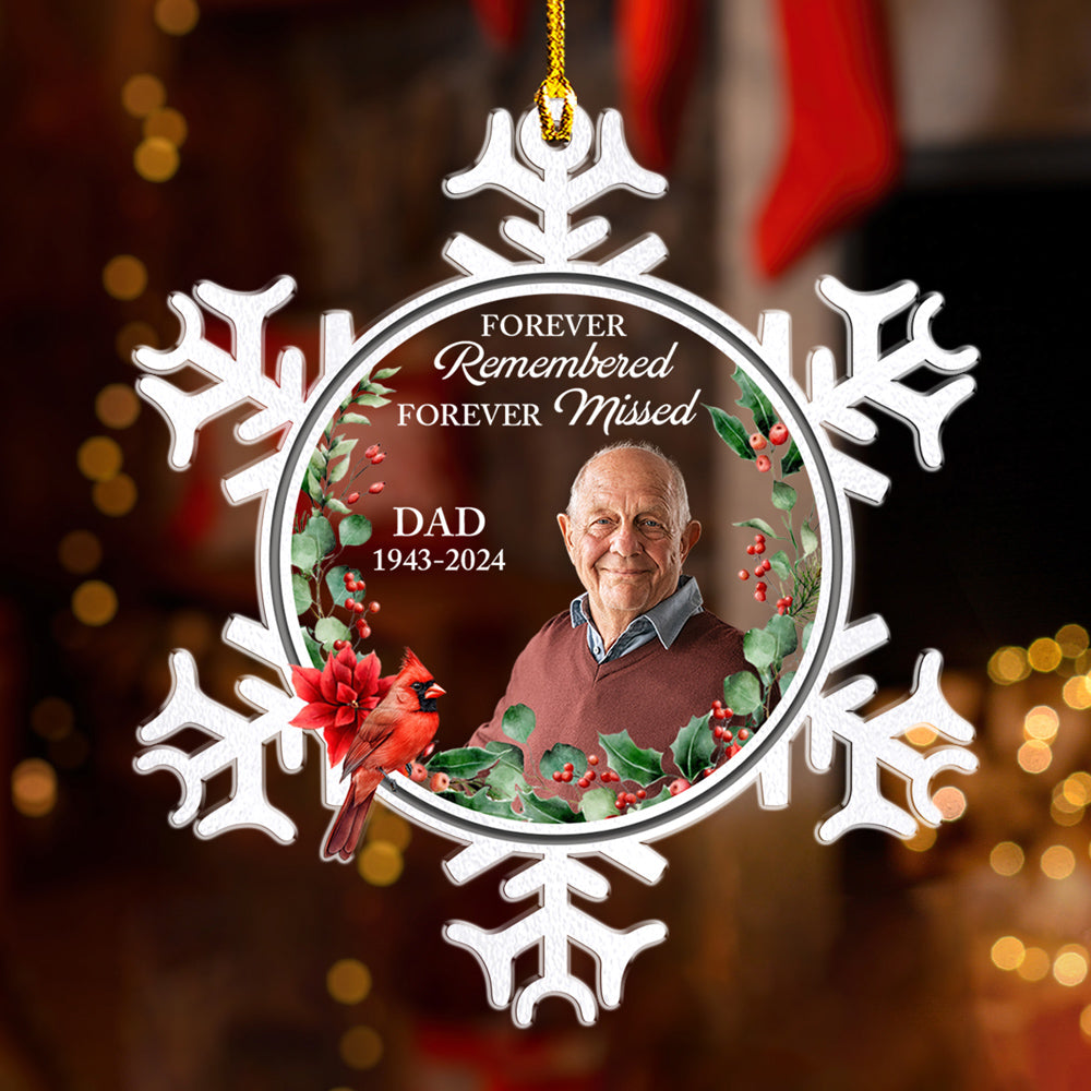 Custom Photo Memorial Christmas Ornament, Sympathy Keepsake • Forever Remembered Forever Missed - Personalized Acrylic Ornament