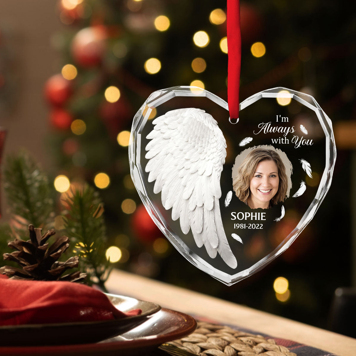 Custom Photo Memorial Christmas Ornament, Sympathy Keepsake • Angel In Heaven - Personalized Glass Ornament