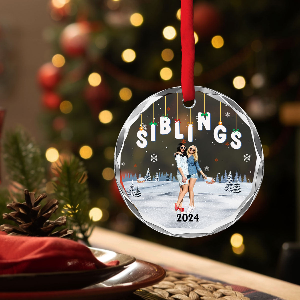 Custom Photo Friendship Christmas Ornament, Best Friend Gift • Bestie Christmas Together - Personalized Glass Ornament