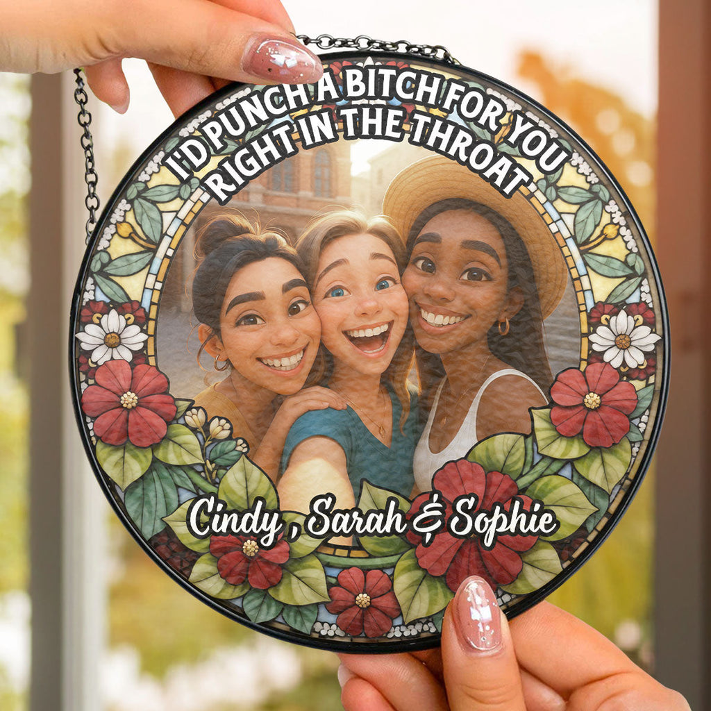 Custom Photo Best Friend Hanging Decor, Friendship Birthday Gifts • Punch Right In - Personalized Window Hanging Suncatcher