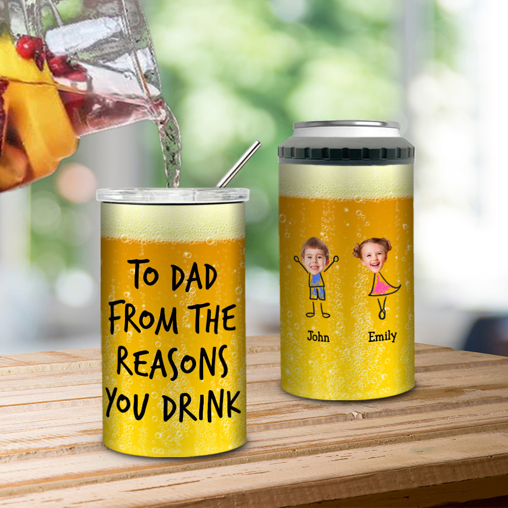 Custom Photo Christmas Birthday Gifts For Dad • To Dad From The Reasons You Drink - Personalized Can Cooler Tumbler