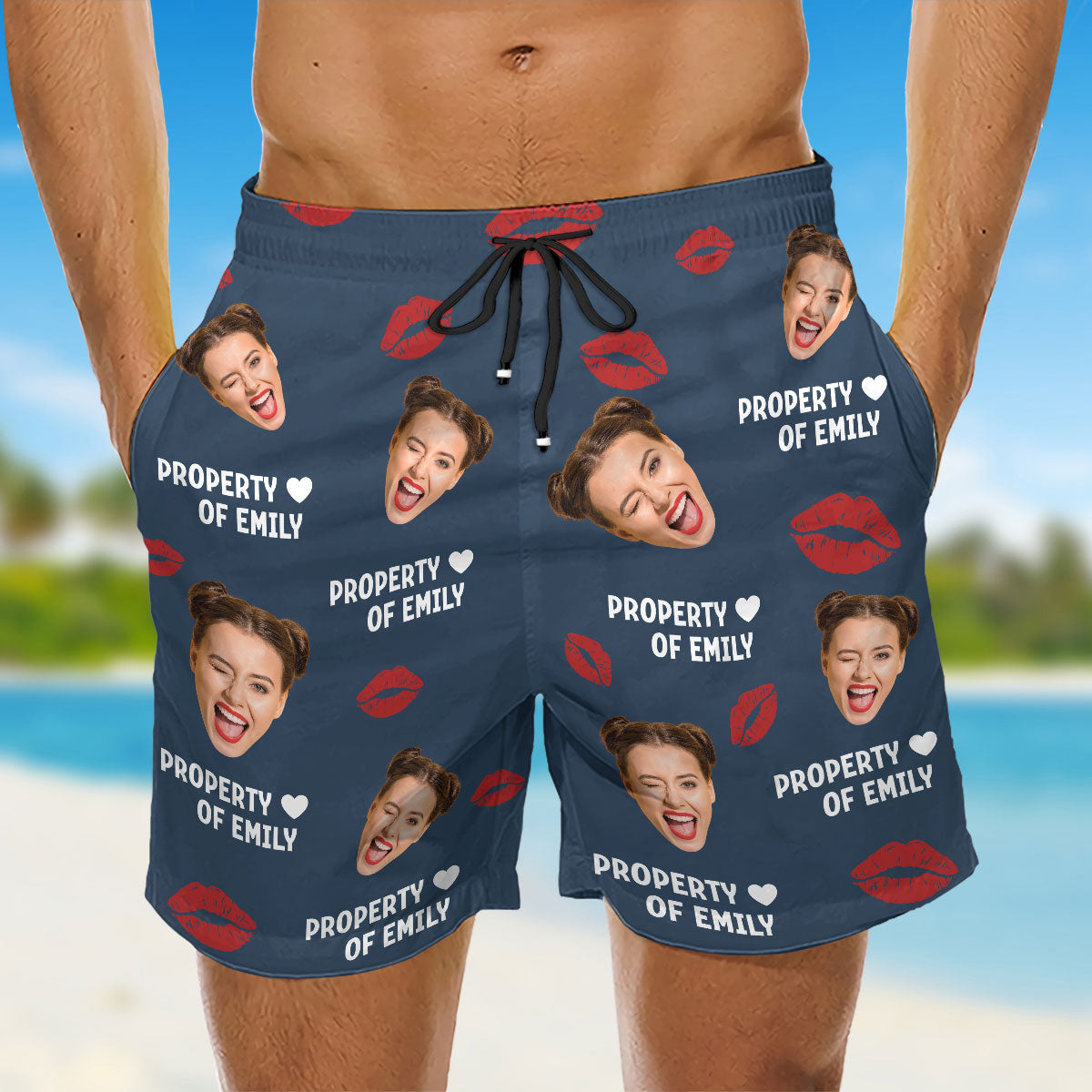 Custom Photo Funny Men's Swim Trunks, Birthday Summer Gift • Property Of - Personalized Beach Shorts