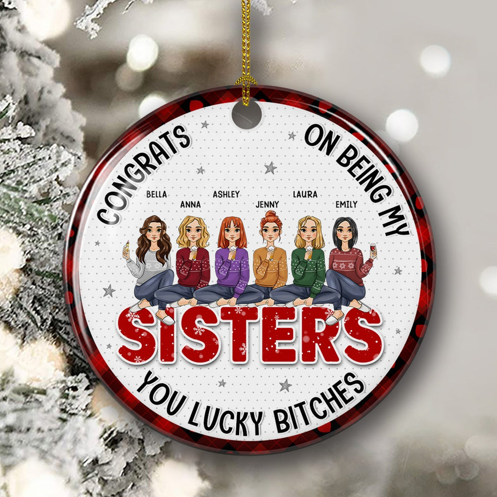 Custom Friendship Christmas Ornament, Best Friend Gift •  Congrats My Bestie - Personalized Circle Ceramic Christmas Ornament