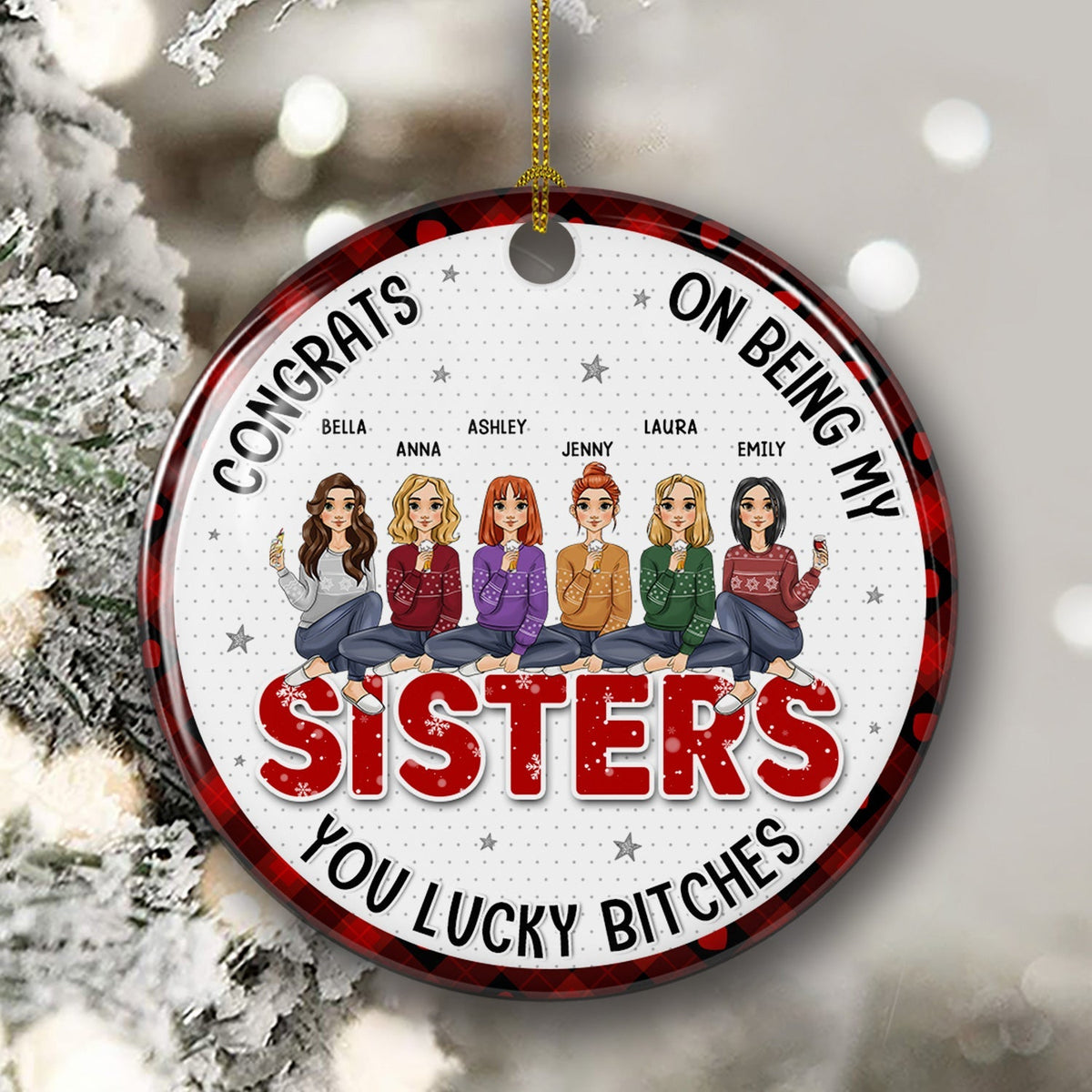 Custom Friendship Christmas Ornament, Best Friend Gift •  Congrats My Bestie - Personalized Circle Ceramic Christmas Ornament