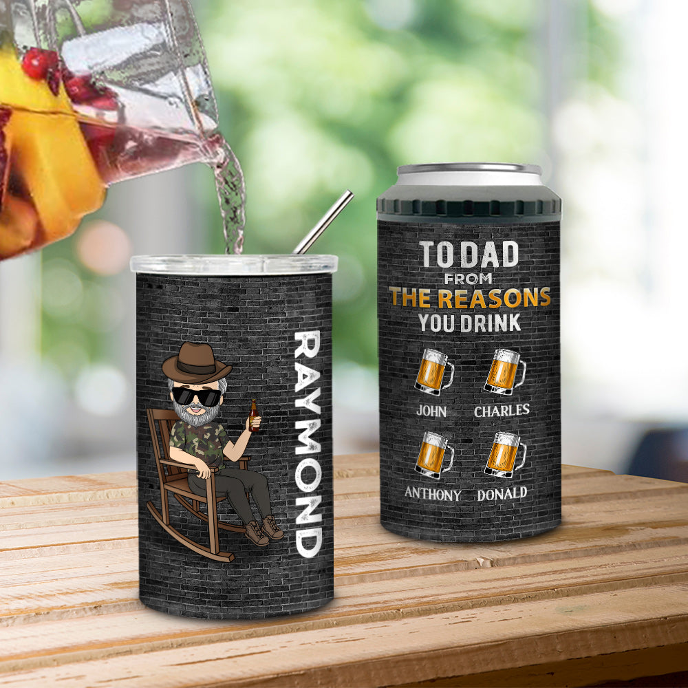 Custom Christmas Birthday Gifts For Dad • To Dad From The Reason You Drink - Personalized Can Cooler Tumbler