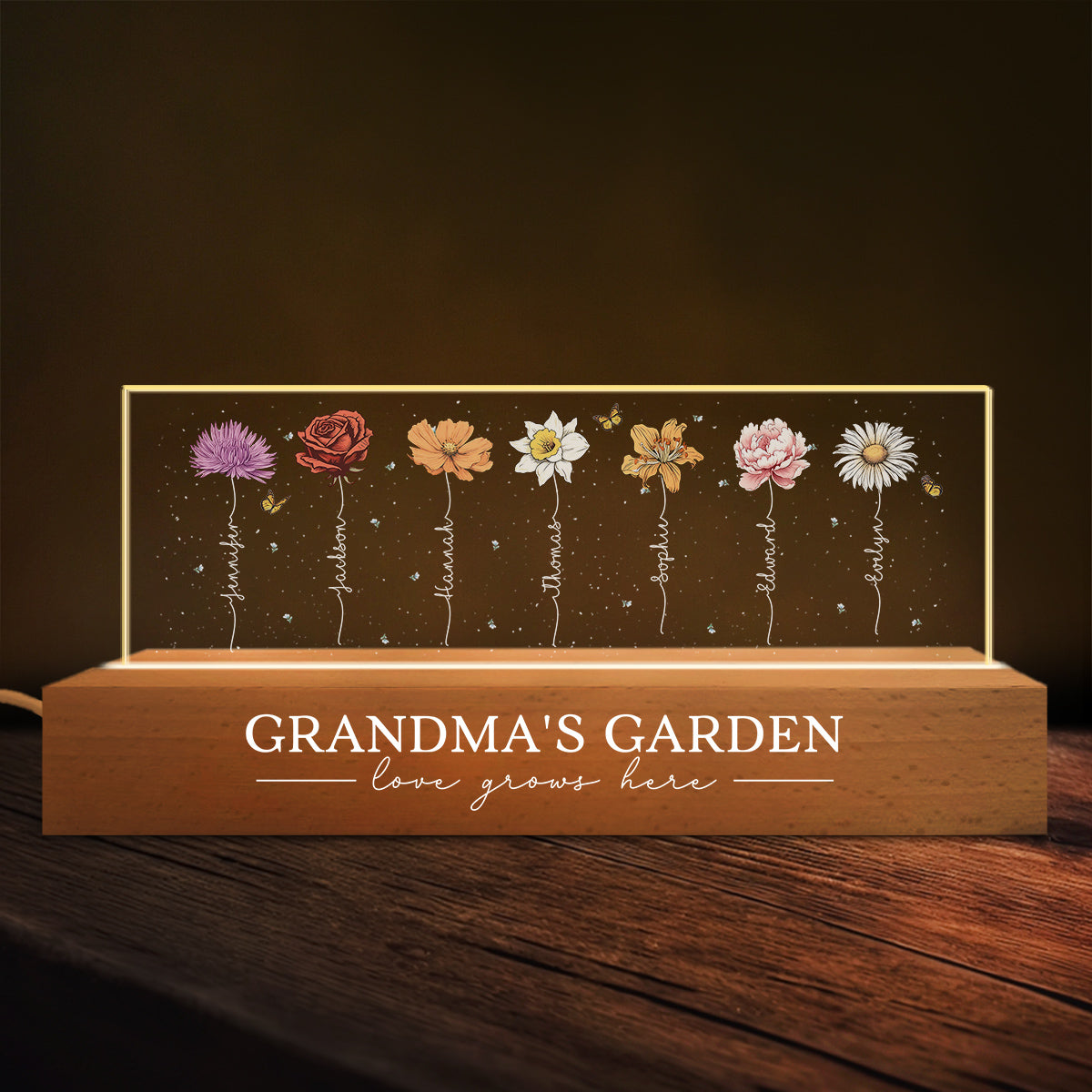 Custom Gifts for Grandma Mom Wife, Mother's Day Birthday • Garden Of Grandma - Personalized Acrylic Letters 3D LED Night Light