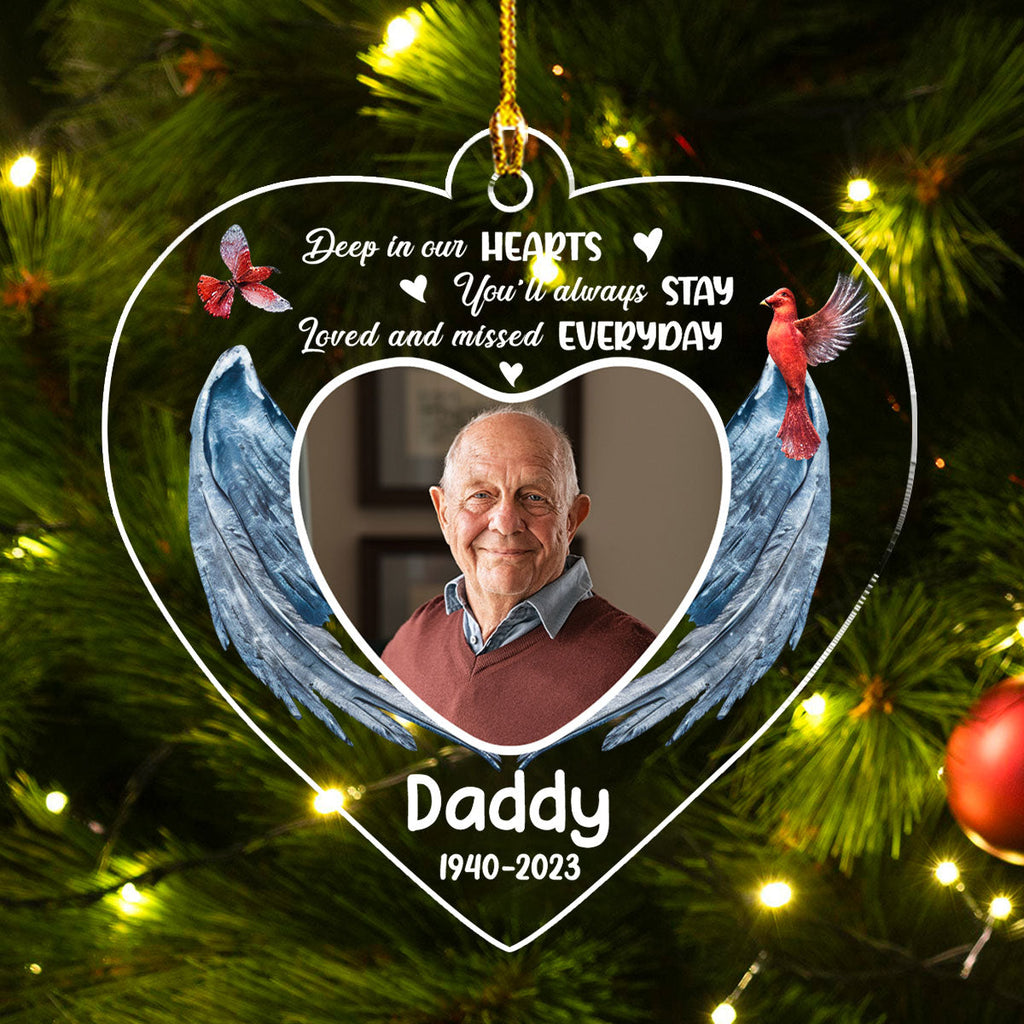 Custom Photo Memorial Christmas Ornament, Sympathy Keepsake • Loved And Missed Everyday - Personalized Acrylic Ornament