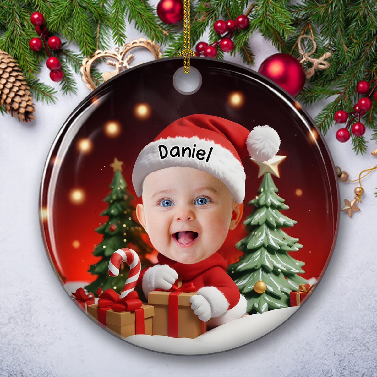 Custom Photo Baby Christmas Ornament for New Parents • Christmas Baby - Personalized Ceramic Ornament