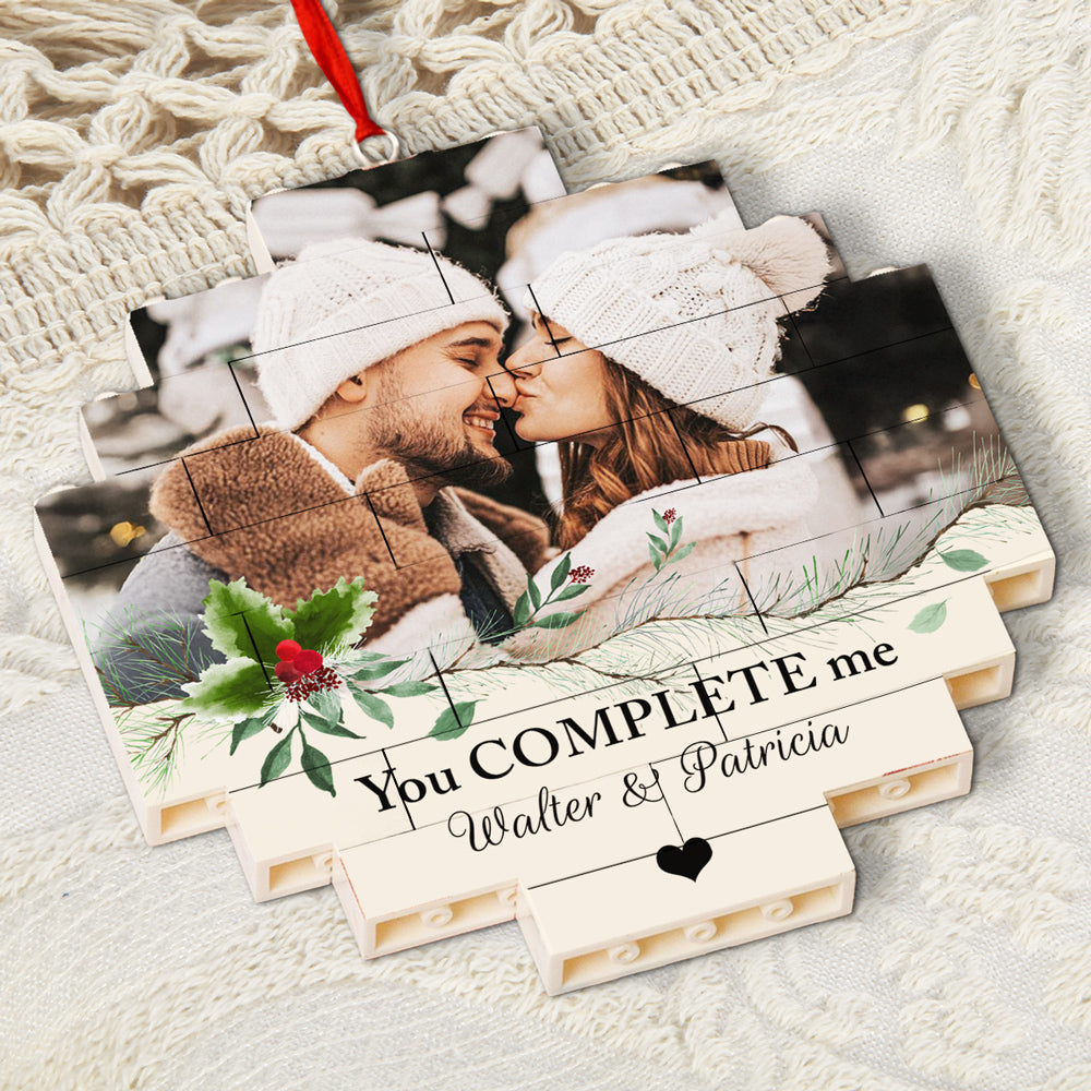 Custom Photo Couple Christmas Ornament, Anniversary Gift • You Complete Me - Personalized Puzzle Ornament
