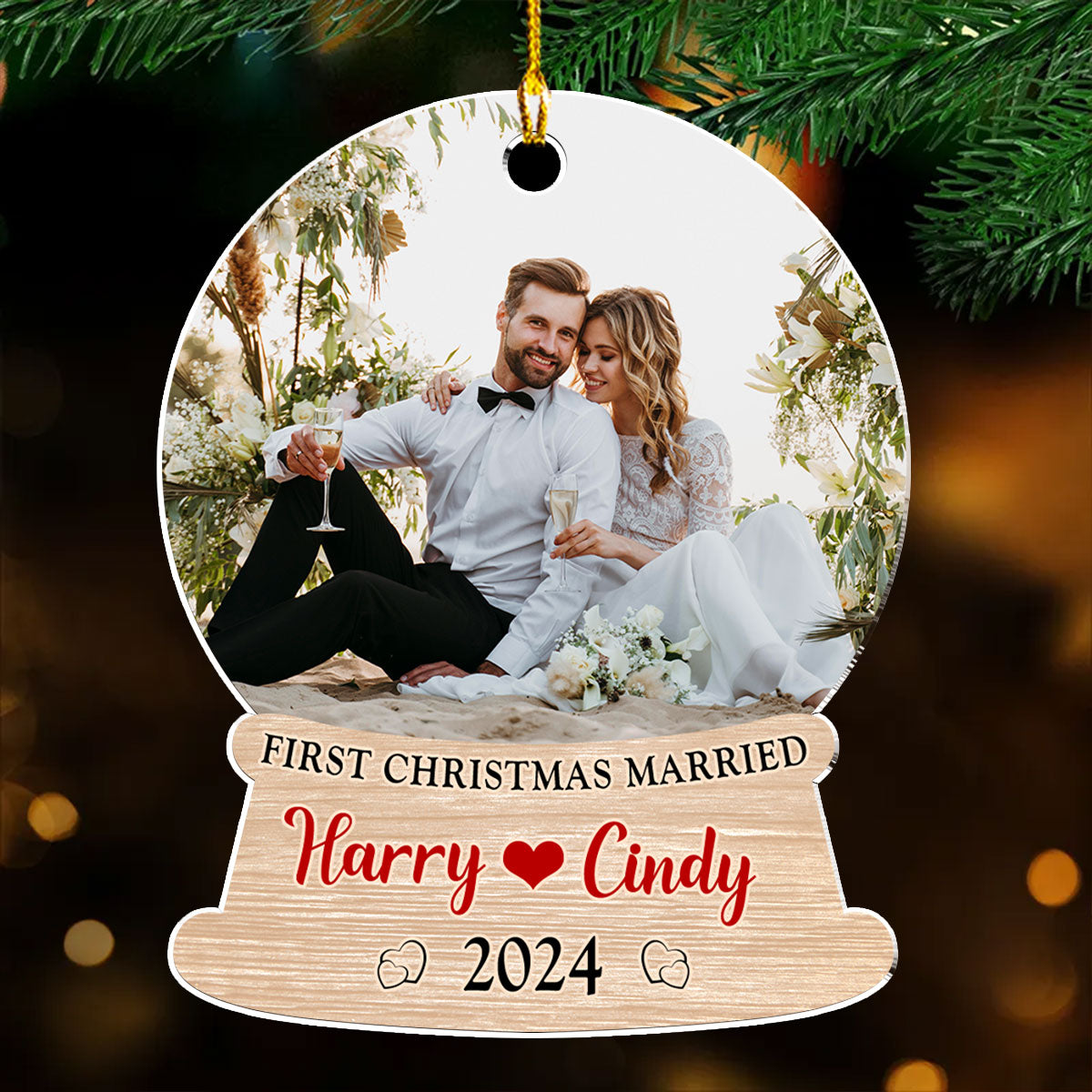 Custom Photo Couple Christmas Ornament, Anniversary Gift • 1st Christmas Married Photo - Personalized Acrylic Ornament