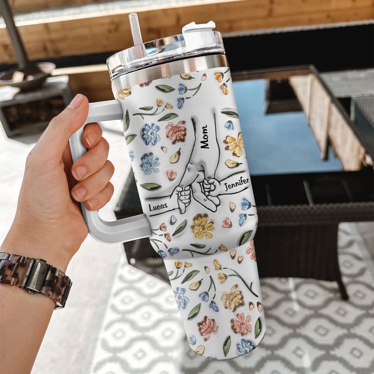 Custom Christmas Birthday Gifts For Mom • Hand In Hand, I Will Always Protect You - Personalized 3D Inflated Effect Printed 40 Oz Tumbler
