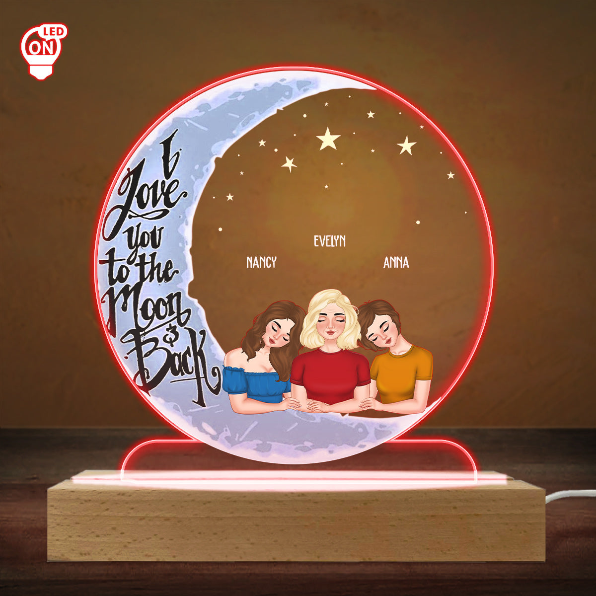 Custom Gift for Mom Grandma, Mother's Day Birthday • Love Mom To The Moon And Back - Personalized LED Light