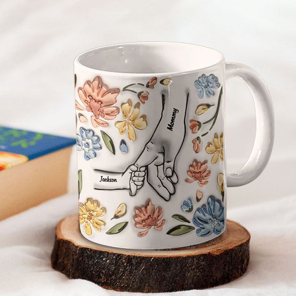 Custom Christmas & Birthday Gift for Mom • Hand In Hand, I Will Always Protect You - Personalized 3D Inflated Effect Mug
