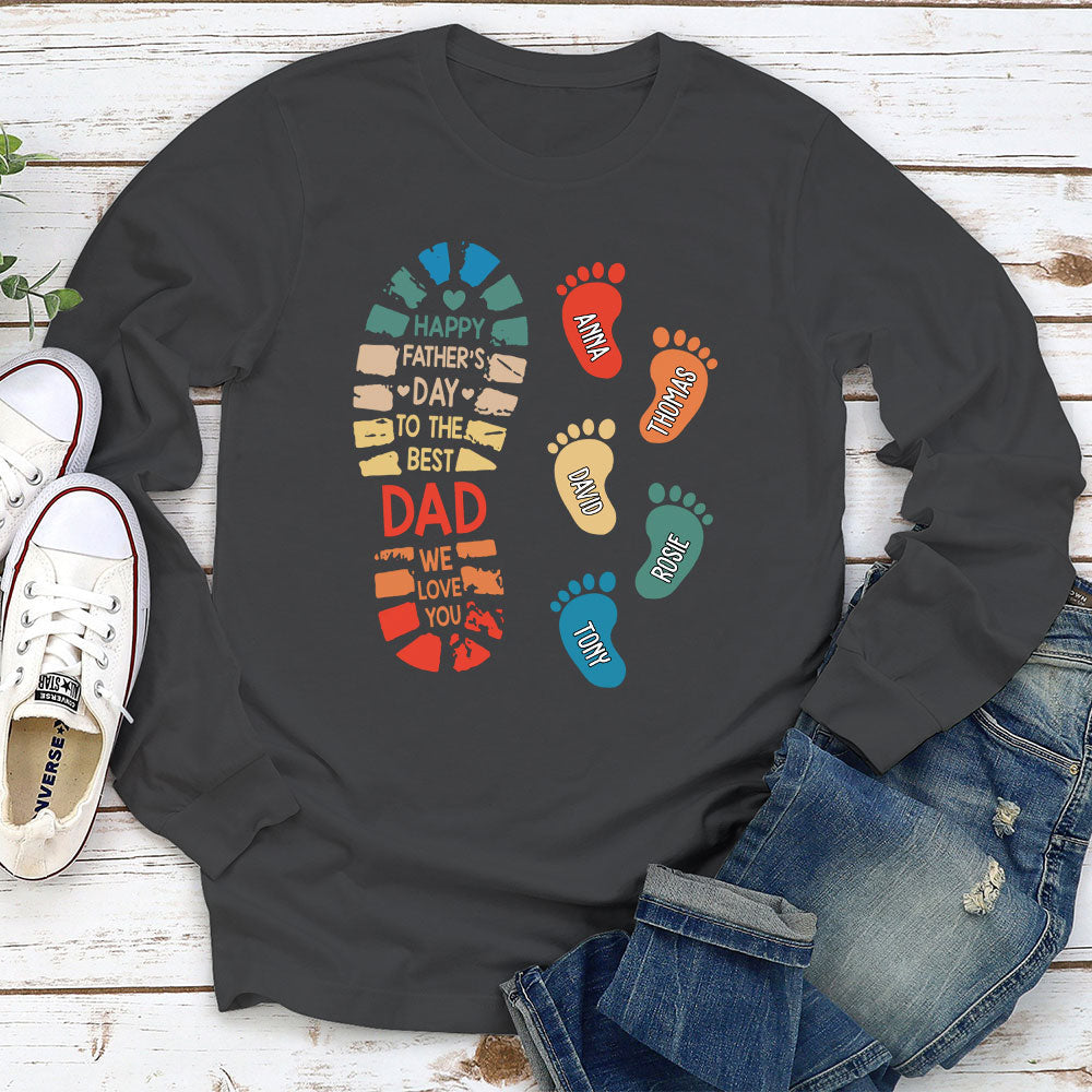 Custom Christmas & Birthday Gift for Dad, Grandpa • Dad And Kids Footprints Names - Personalized Shirt
