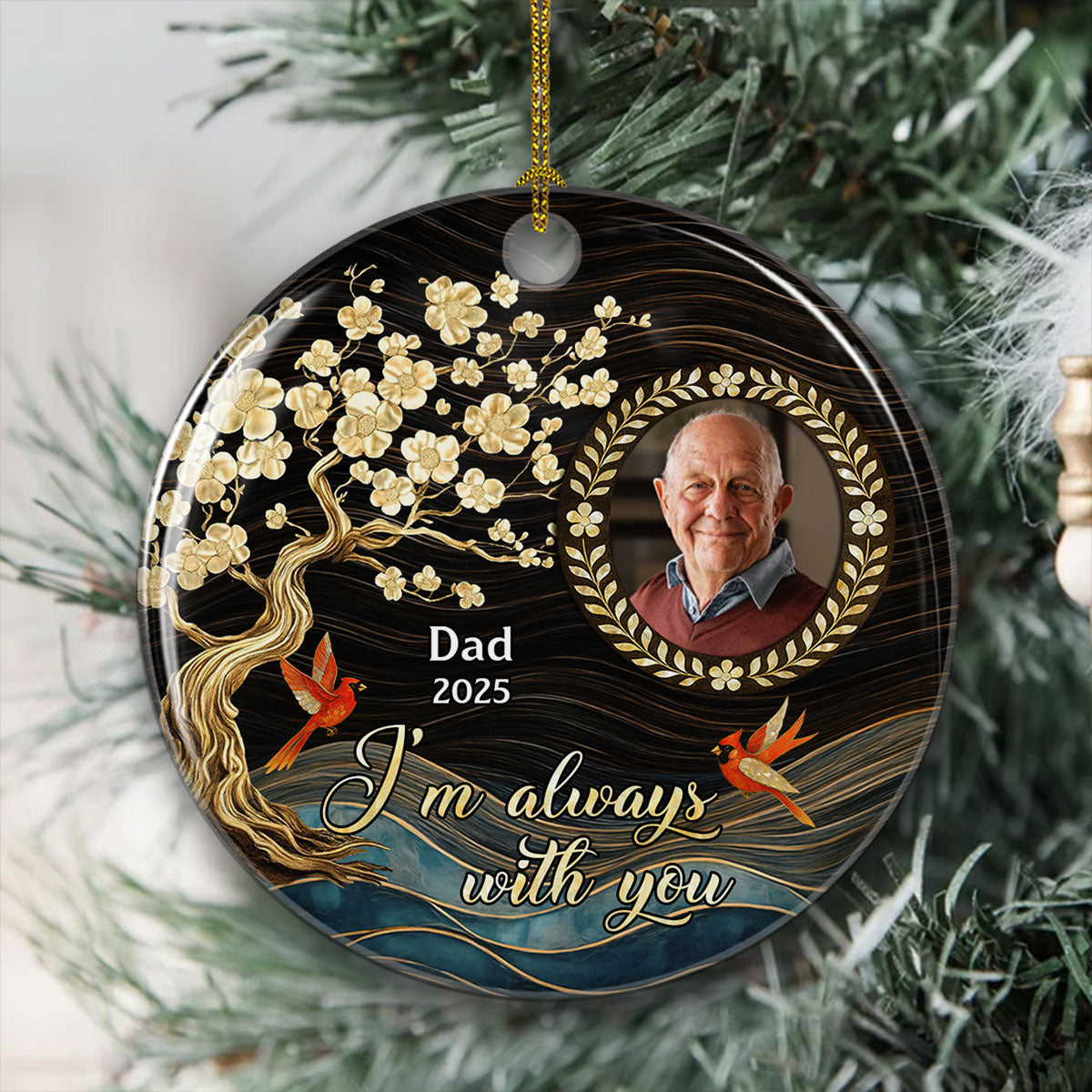 Custom Photo Memorial Christmas Ornament, Sympathy Keepsake • Always Love You - Personalized 3D Inflated Effect Ceramic Ornament
