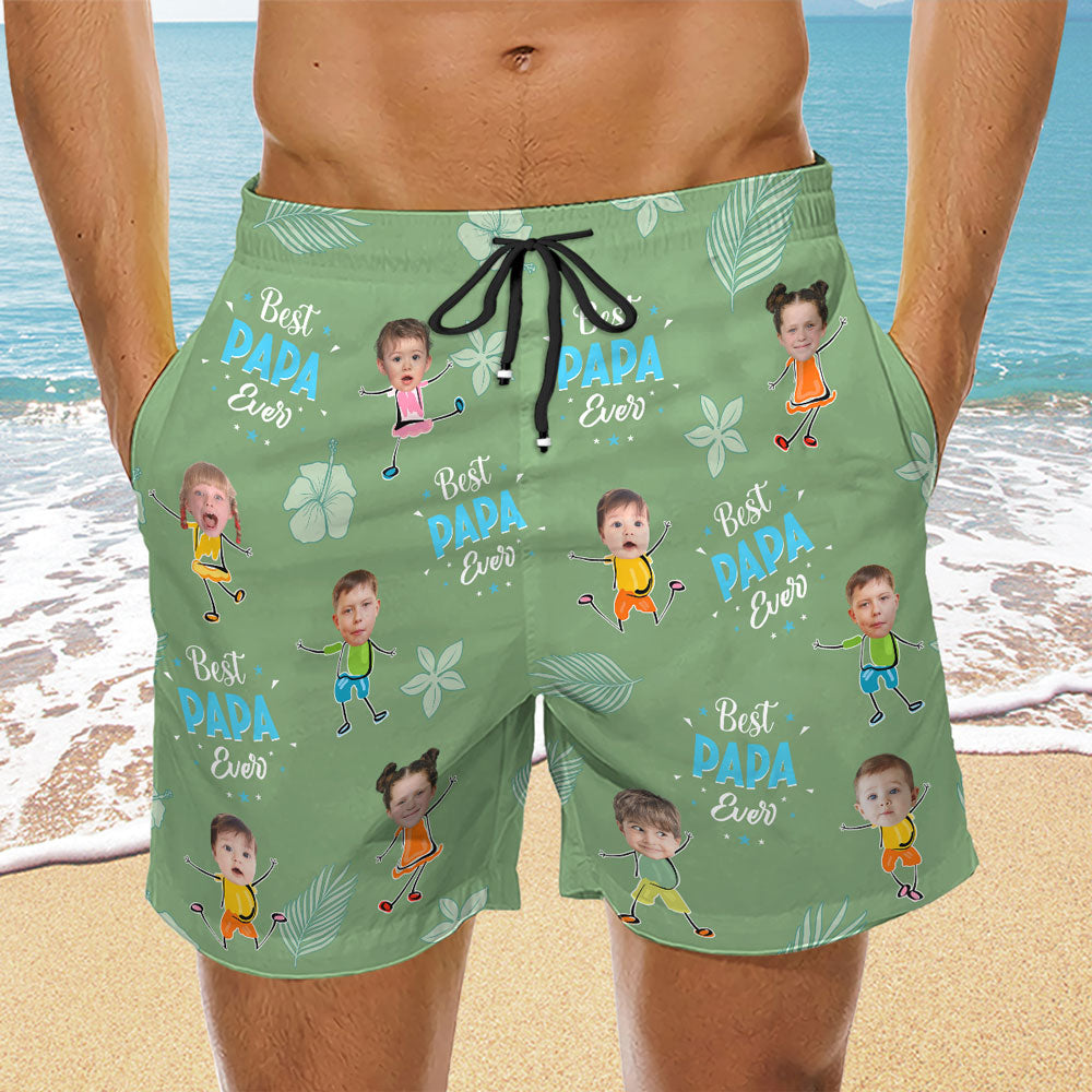 Custom Photo Best Dad Grandpa Ever Swim Trunks, Birthday Summer Gift • Best Dad Ever - Personalized Beach Shorts