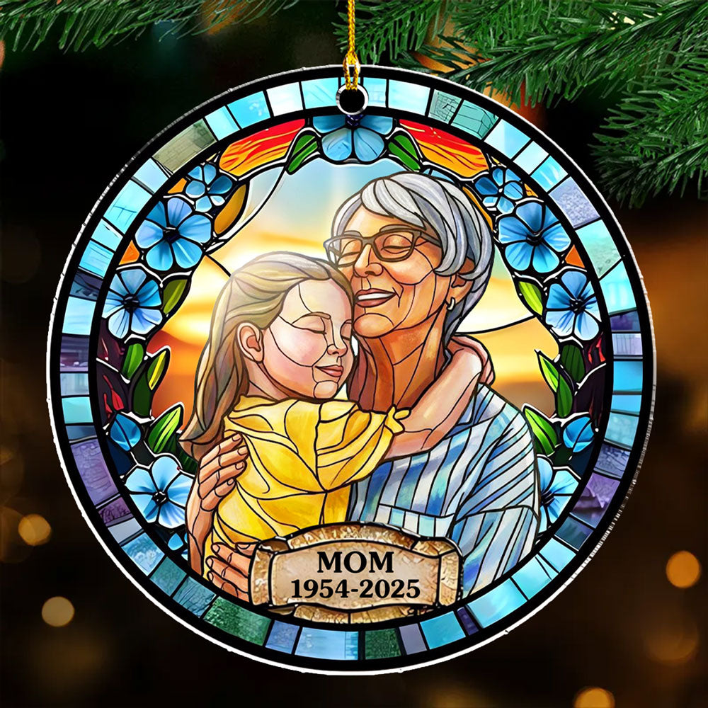 Custom Photo Memorial Christmas Ornament, Sympathy Keepsake • Loss Keepsake Portrait Stained Glass - Personalized Acrylic Ornament