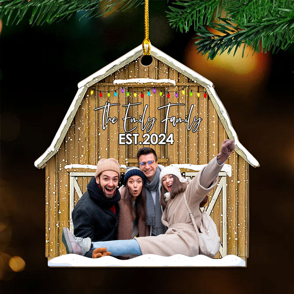 Custom Photo Family Ornament, Christmas Gift for Family Members • Christmas In The Barn - Personalized Wood Ornament