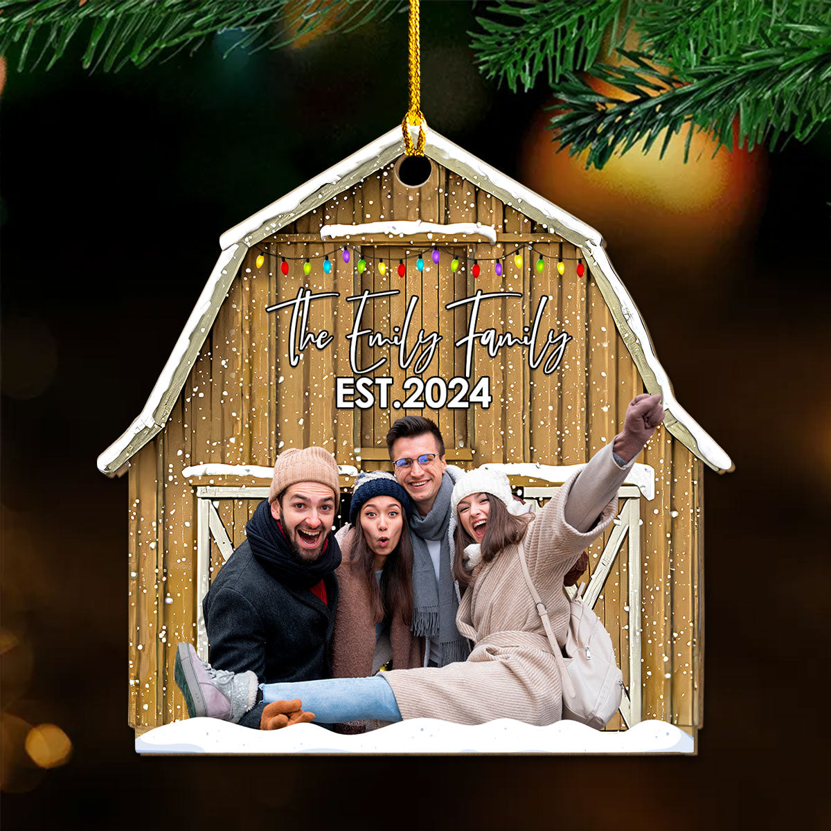 Custom Photo Family Ornament, Christmas Gift for Family Members • Christmas In The Barn - Personalized Wood Ornament
