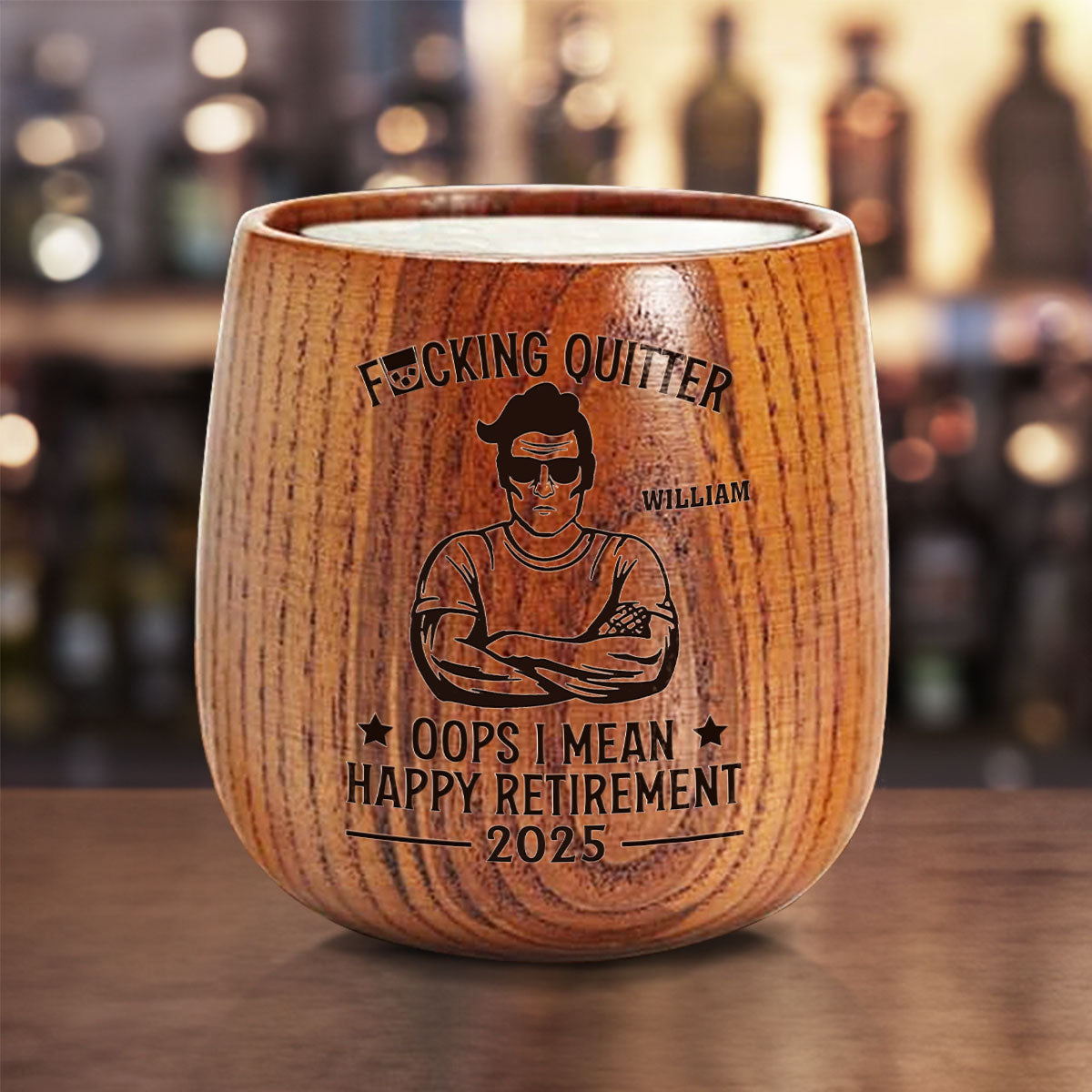 Happy Retirement - Personalized Wooden Whiskey Glass