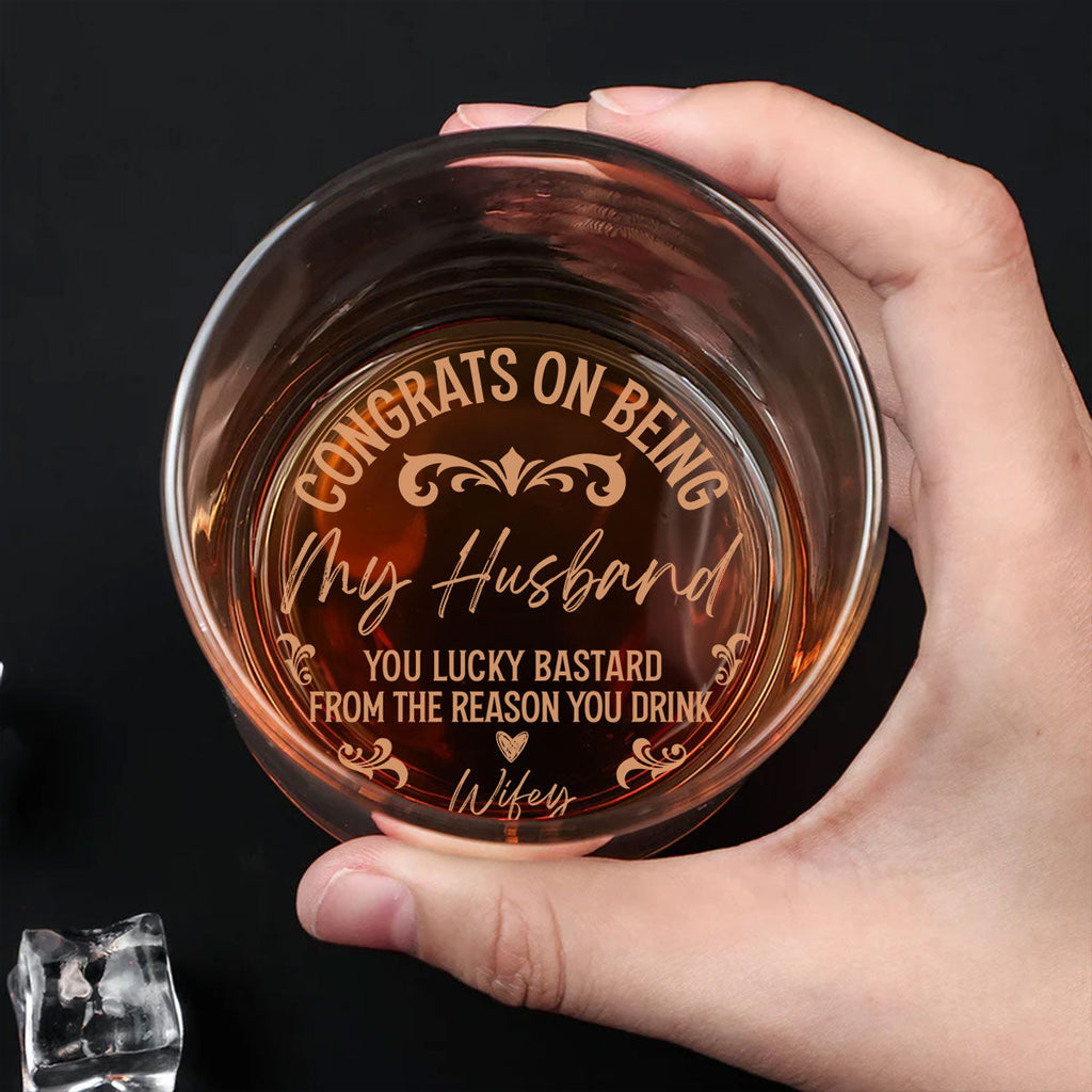 Custom Christmas Anniversary Birthday Drinkware Gifts for Husband • Congrats On Being My Husband - Family Personalized Whiskey Glass - Father's Day, Gift For Dad, Grandpa