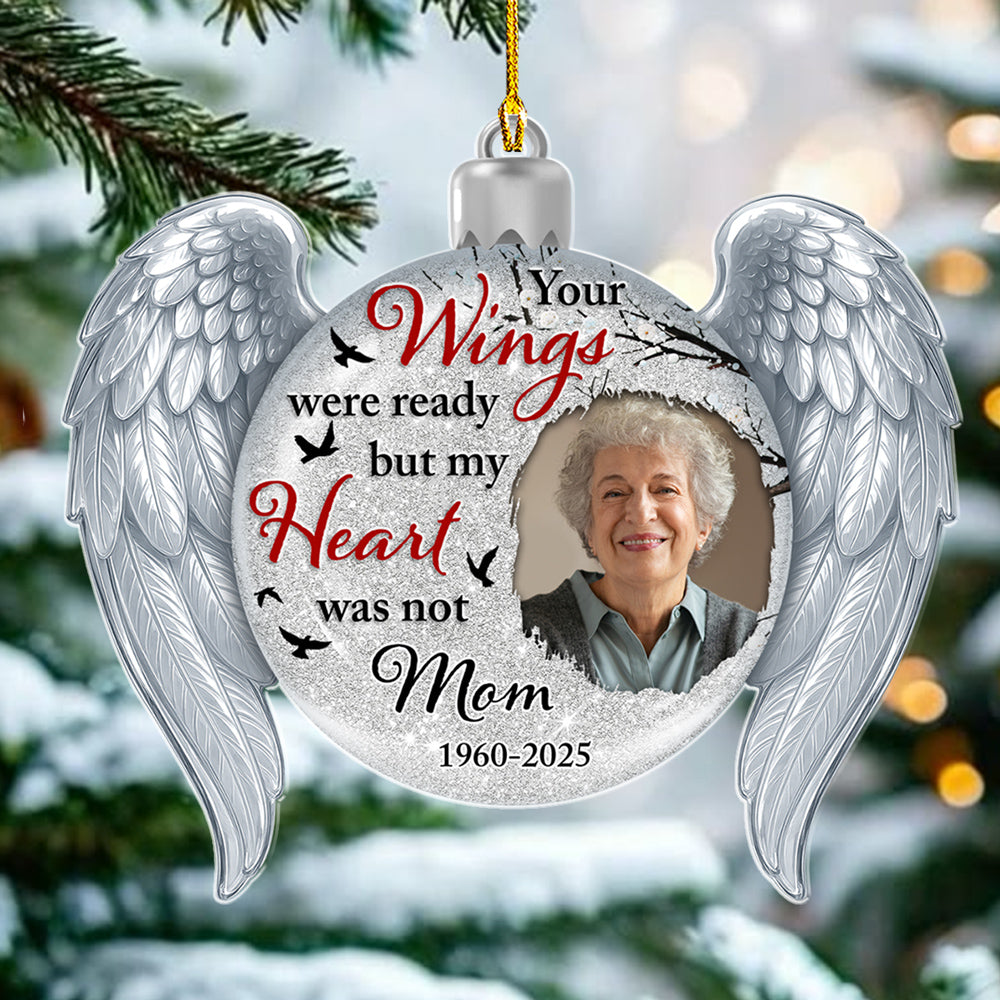 Custom Photo Memorial Christmas Ornament, Sympathy Keepsake • Your Wings - Personalized Acrylic Ornament