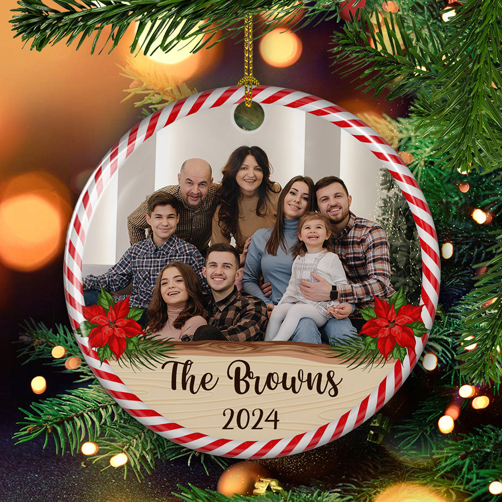 Custom Photo Family Ornament, Christmas Gift for Family Members • Family Moment - Personalized Circle Ceramic Christmas Ornament