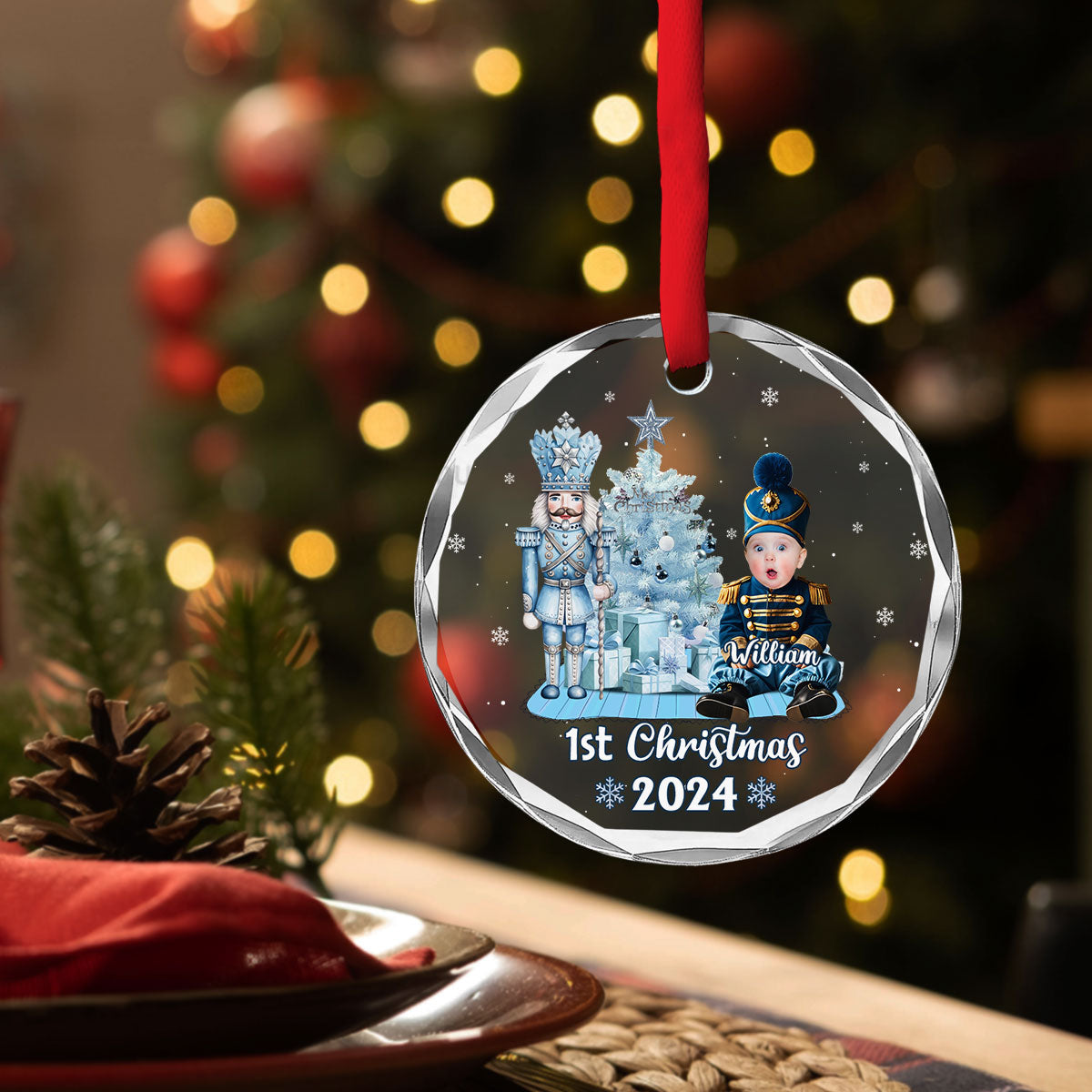 Custom Photo Baby First Christmas Ornament for New Parents • Photo 1st Christmas - Personalized Glass Ornament