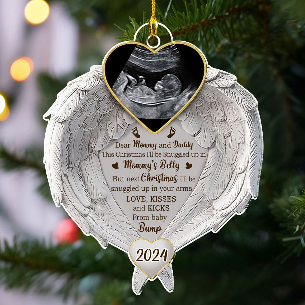 Custom Photo Baby Christmas Ornament for New Parents • Photo Baby Will Be Snuggled In The Belly Of Mommy - Personalized Acrylic Ornament