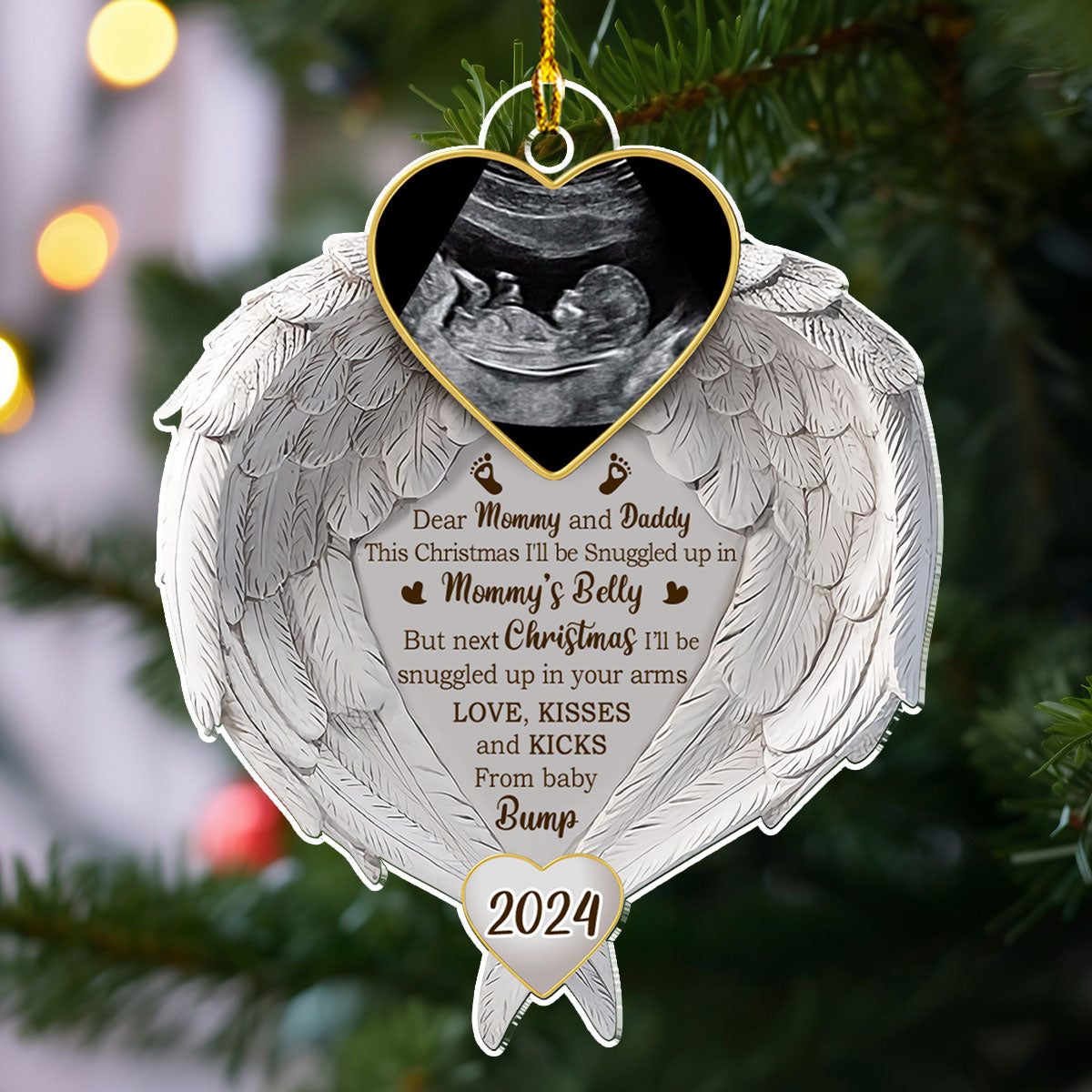 Custom Photo Baby Christmas Ornament for New Parents • Photo Baby Will Be Snuggled In The Belly Of Mommy - Personalized Acrylic Ornament