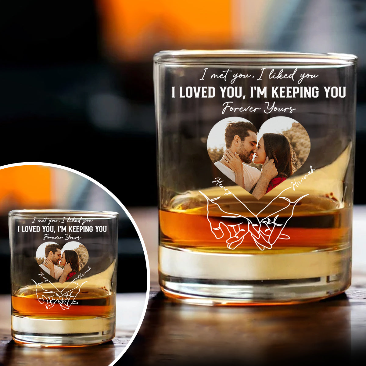 Custom Photo Christmas Anniversary Birthday Drinkware Gifts for Couple • Forever And Always - Personalized Whiskey Glass