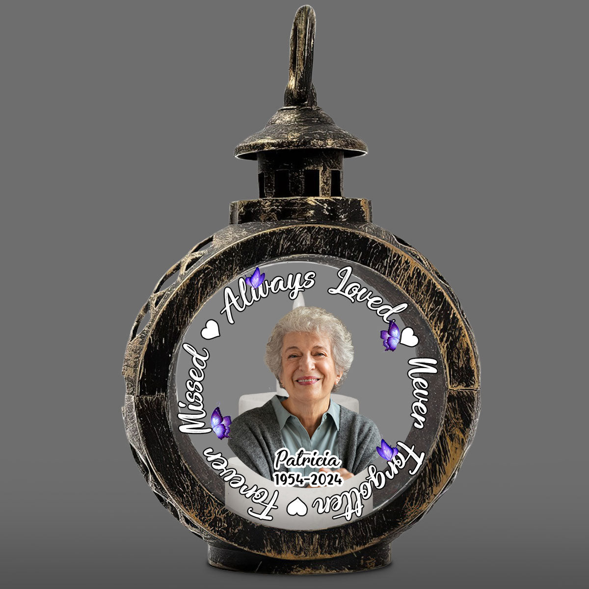 Custom Photo Memorial Christmas Night Light, Remembrance Gifts • Forever Missed - Personalized Christmas Lantern