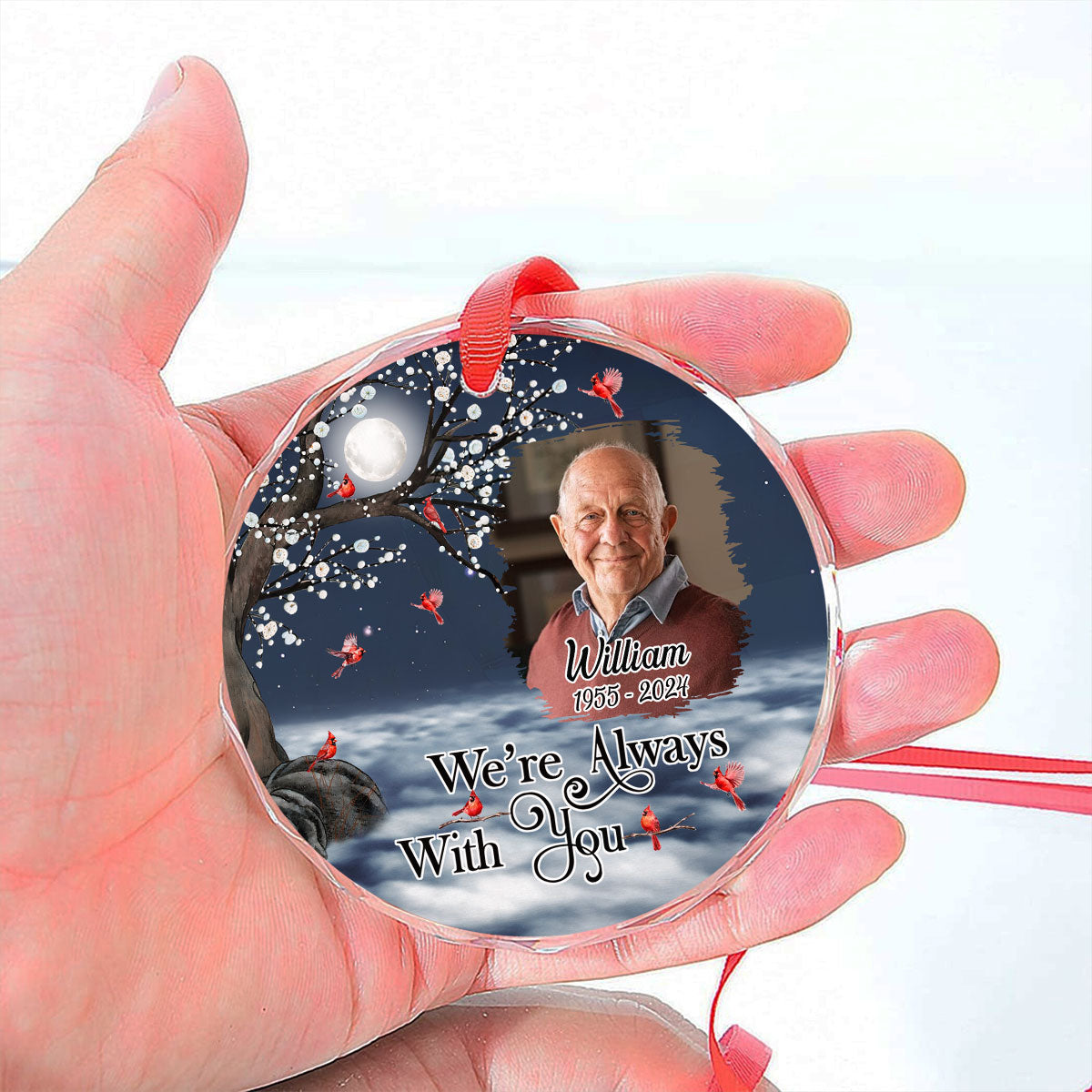 Custom Photo Memorial Christmas Ornament, Sympathy Keepsake • There Is A Little Bit Of Heaven In Our Home - Personalized Glass Ornament
