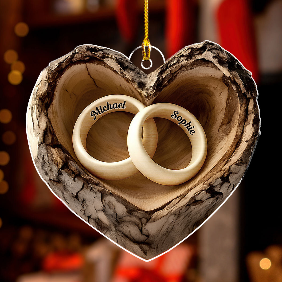 Custom Couple Christmas Ornament, Anniversary Gift •  Carved In Love - Personalized Acrylic Ornament