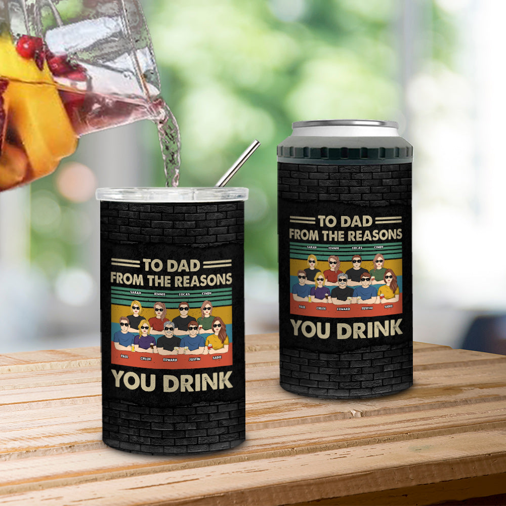 Custom Christmas Birthday Gifts For Dad • Reason You Drink Can Cooler - Personalized Can Cooler Tumbler