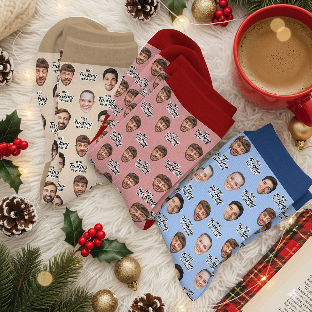 Custom Photo Funny Footwear, Christmas Birthday Gift For Coworkers • Best F Team Ever - Personalized Crew Socks