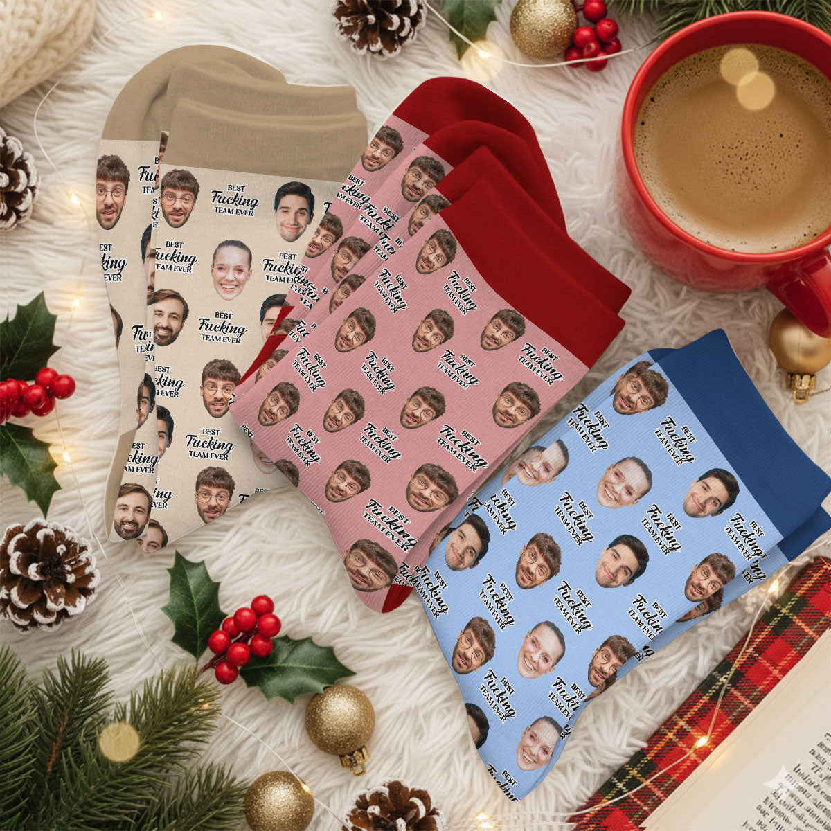 Custom Photo Funny Footwear, Christmas Birthday Gift For Coworkers • Best F Team Ever - Personalized Crew Socks