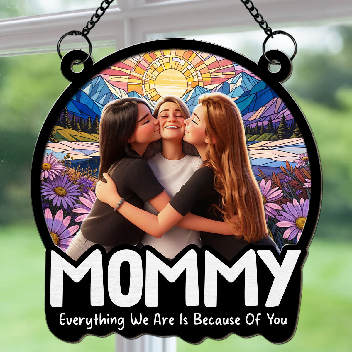 Custom Photo Hanging Decor for Mom Daughter, Mother's Day Birthday Gifts • Everything I Am Is Because Of You - Personalized Suncatcher
