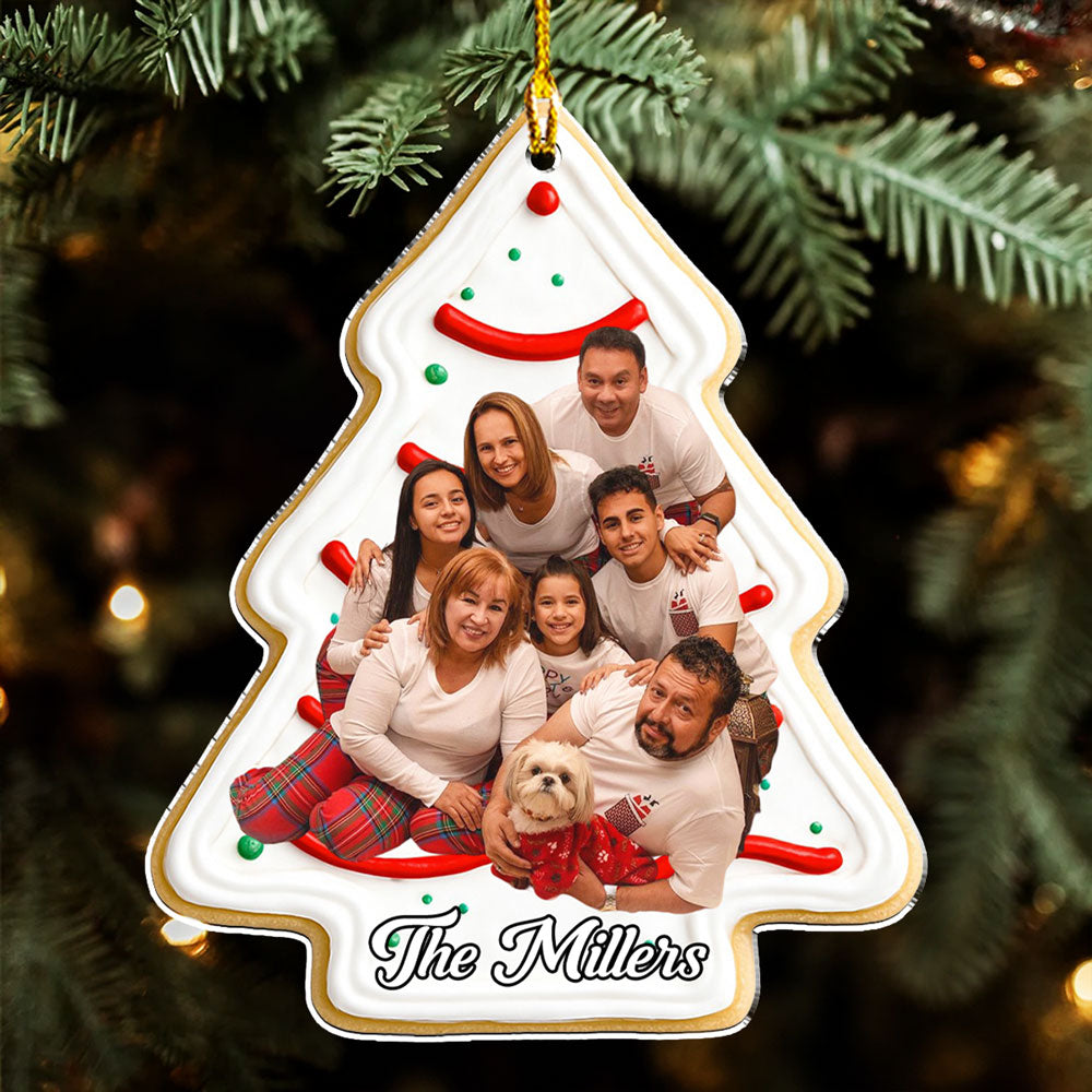 Custom Photo Family Ornament, Christmas Gift for Family Members • Christmas Tree Cake Photo - Personalized Acrylic Ornament