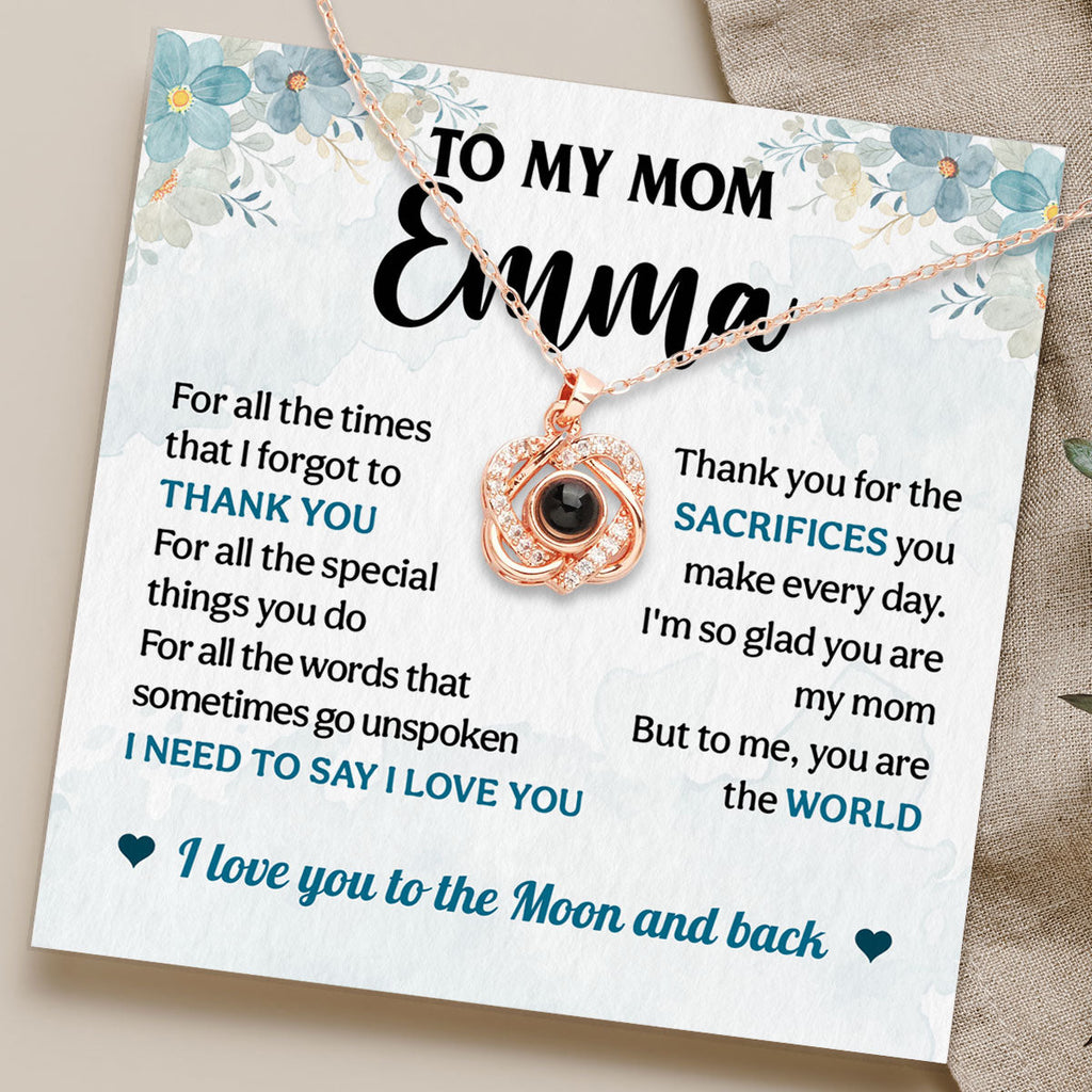 Love You To The Moon And Back - Personalized Preserved Rose With Projection Necklace