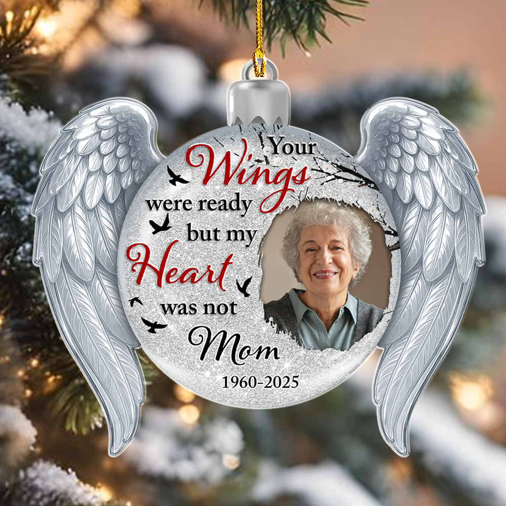 Custom Photo Memorial Christmas Ornament, Sympathy Keepsake • Your Wings - Personalized Acrylic Ornament