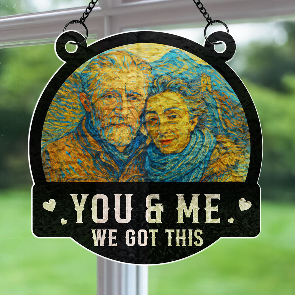 Custom Photo Couple Hanging Decor, Anniversary Valentine's Day Gifts • You And Me We Got This - Personalized Wavy Suncatcher