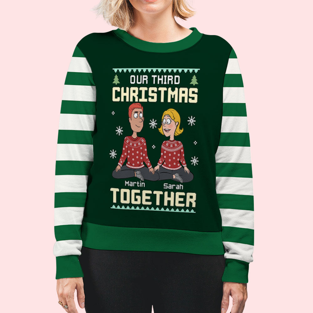 Custom Couple Christmas Sweatshirt, Anniversary Gift • Our First Christmas - Personalized All-Over-Print Sweatshirt